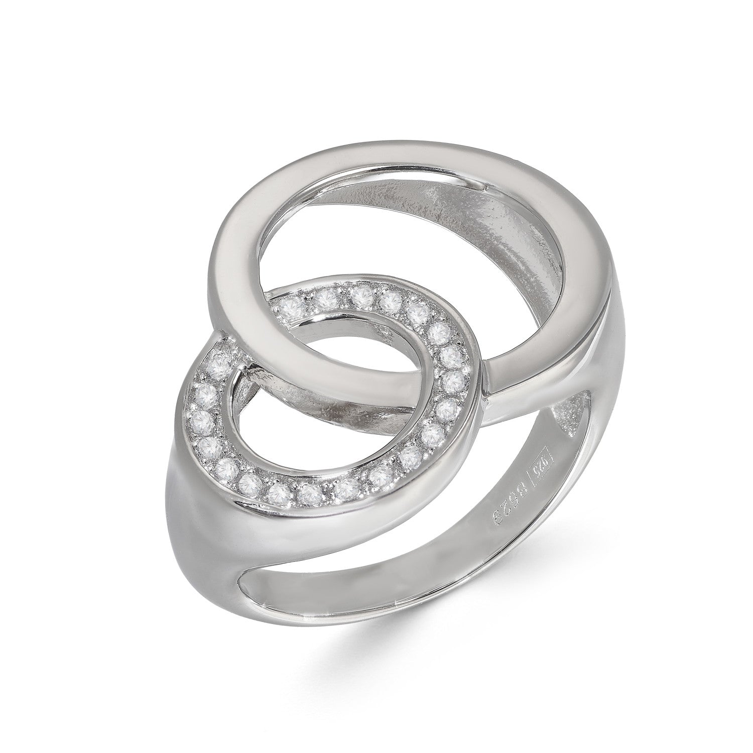Anillos de diseño de plata con dos círculos entrelazados-LINEARGENT