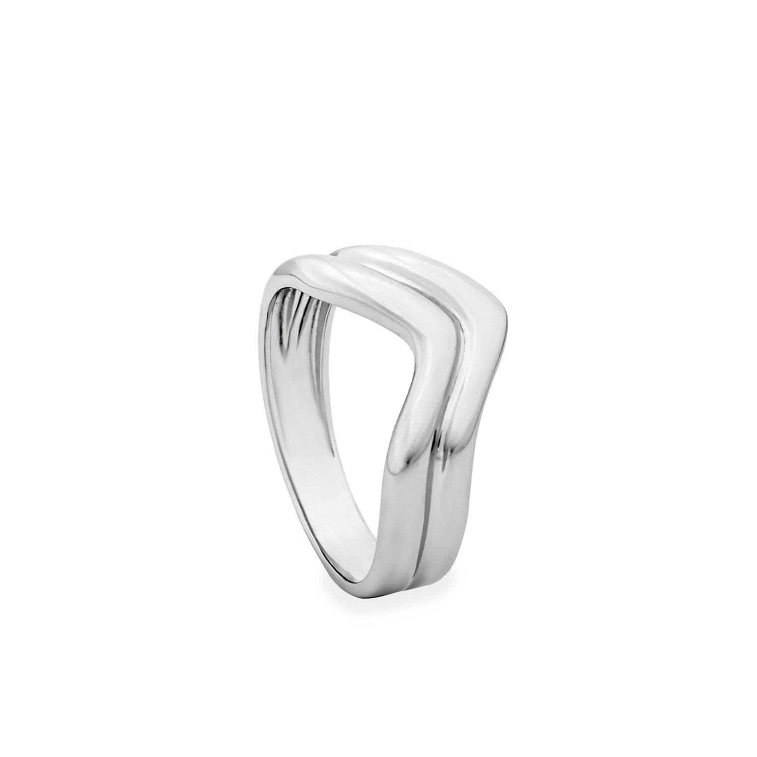 Anillos de diseño de plata con dos raíles irregulares-LINEARGENT