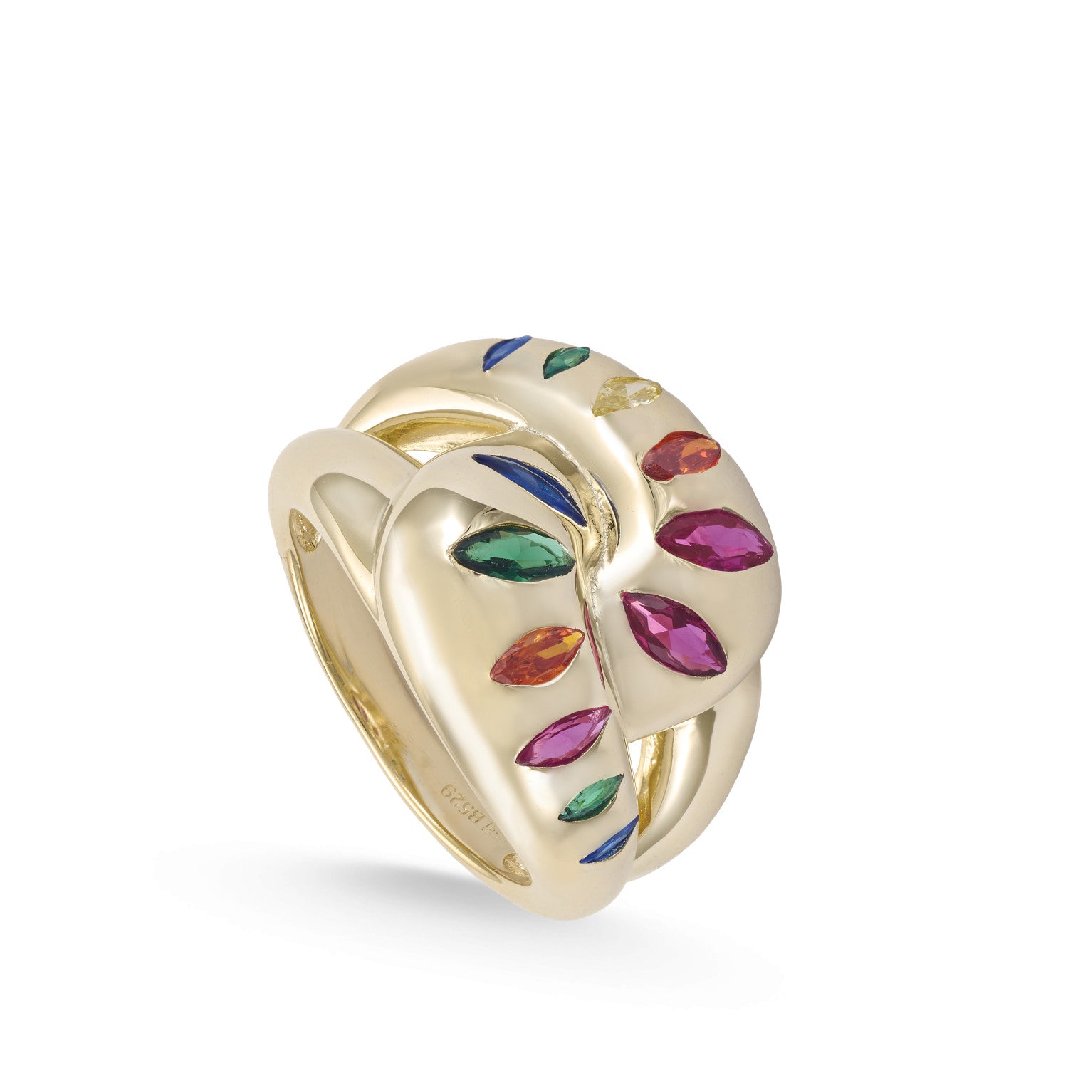 Anillos de diseño de plata estilo mosaico multicolor-LINEARGENT
