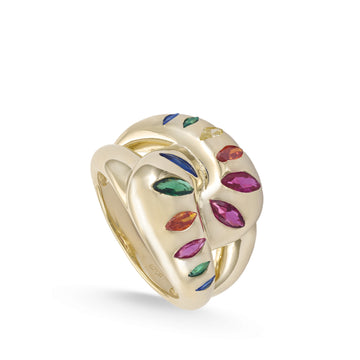 Anillos de diseño de plata estilo mosaico multicolor