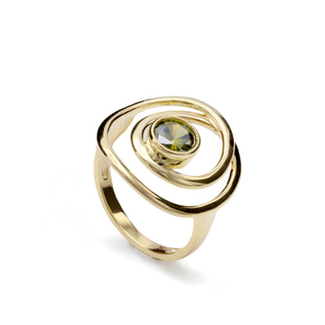Anillos de diseño espiral con centro de circonita verde