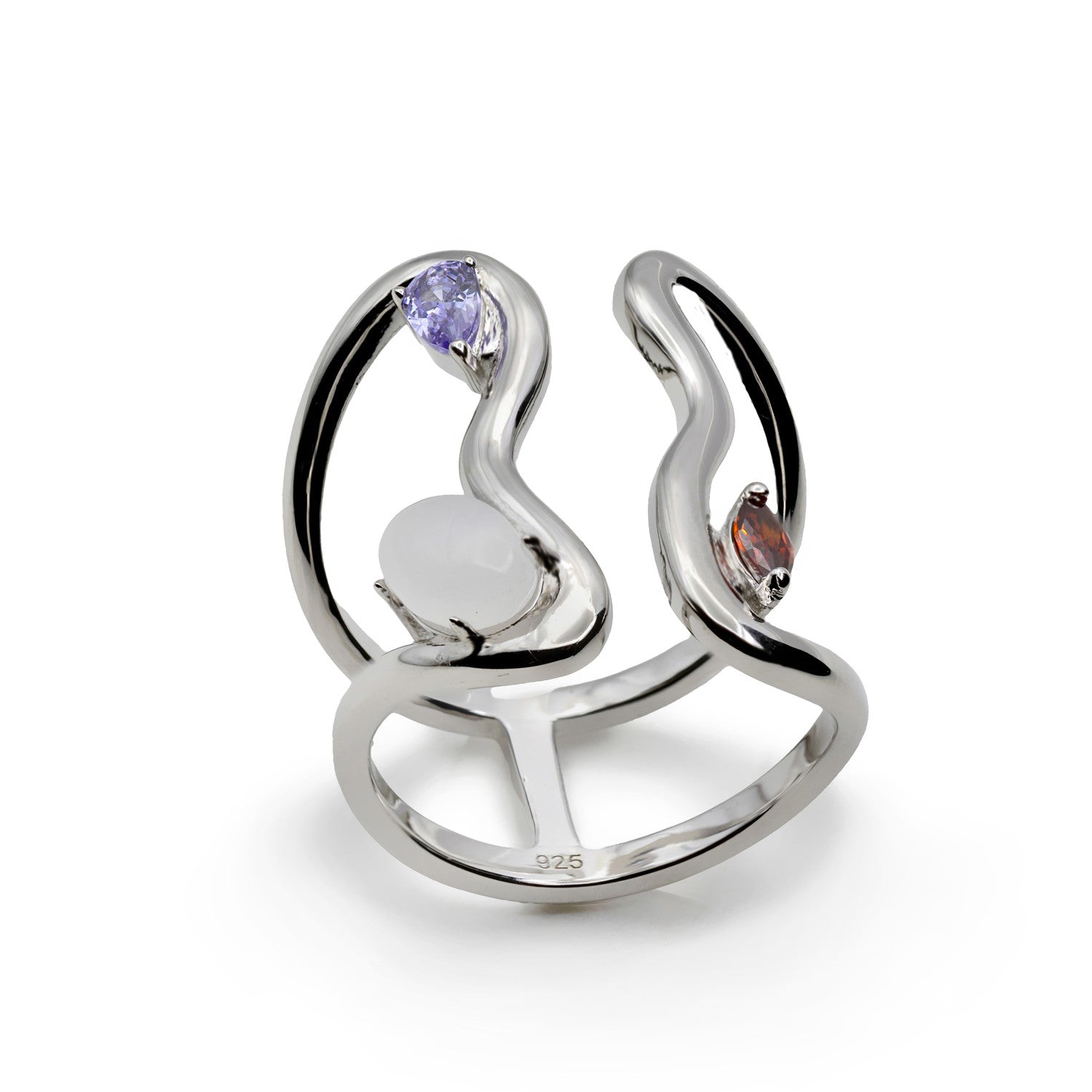 Anillos de diseño estilo curvilíneo con gemas abierto-LINEARGENT