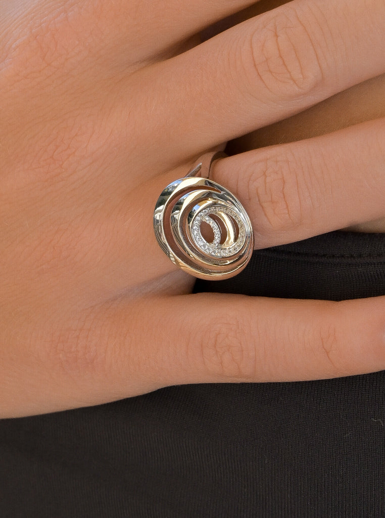 Anillos de plata con circonitas estilo caracola-LINEARGENT