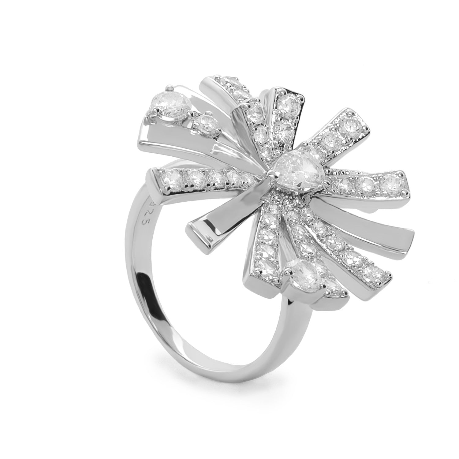 Anillos de plata inspiración flor con circonitas-LINEARGENT