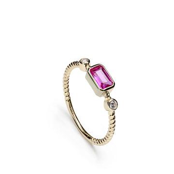 Anillos finos de plata diseño gema tono fucsia y circonitas