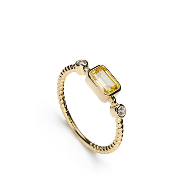 Anillos finos de plata diseño gema tono miel y circonitas