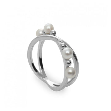 Anillos finos diseño cruzado con perlas y esferas