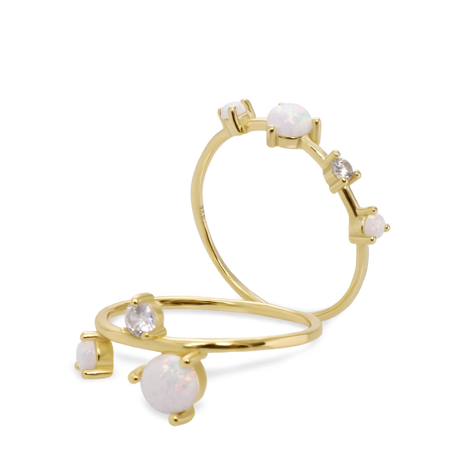 Anillos finos diseño de doble sortija con gemas y circonitas-LINEARGENT