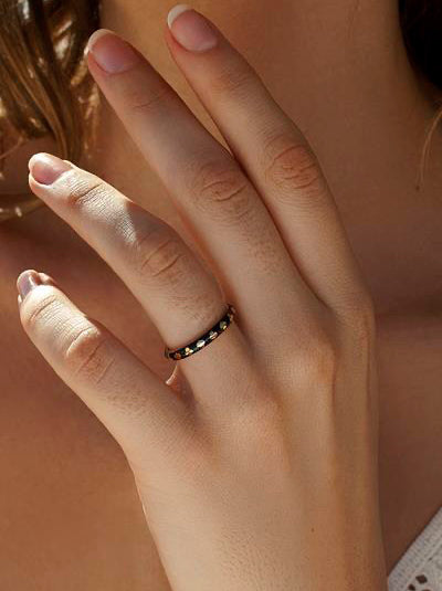 Anillos finos diseño de pica con esmalte y circonita-LINEARGENT