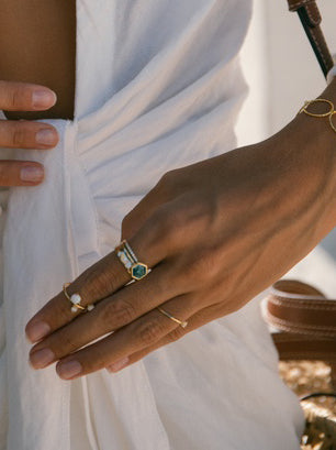 Anillos finos multi diseño con circonitas y gema azul-LINEARGENT