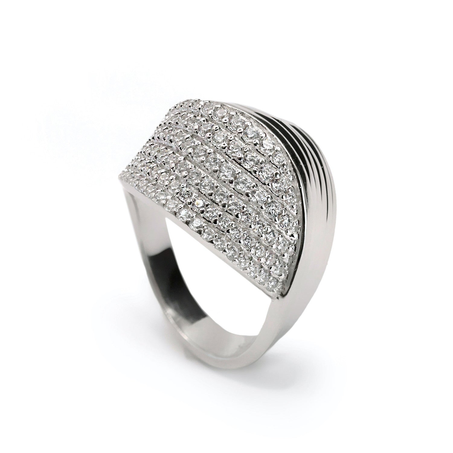 Rings Large silver design crossed with zirconias