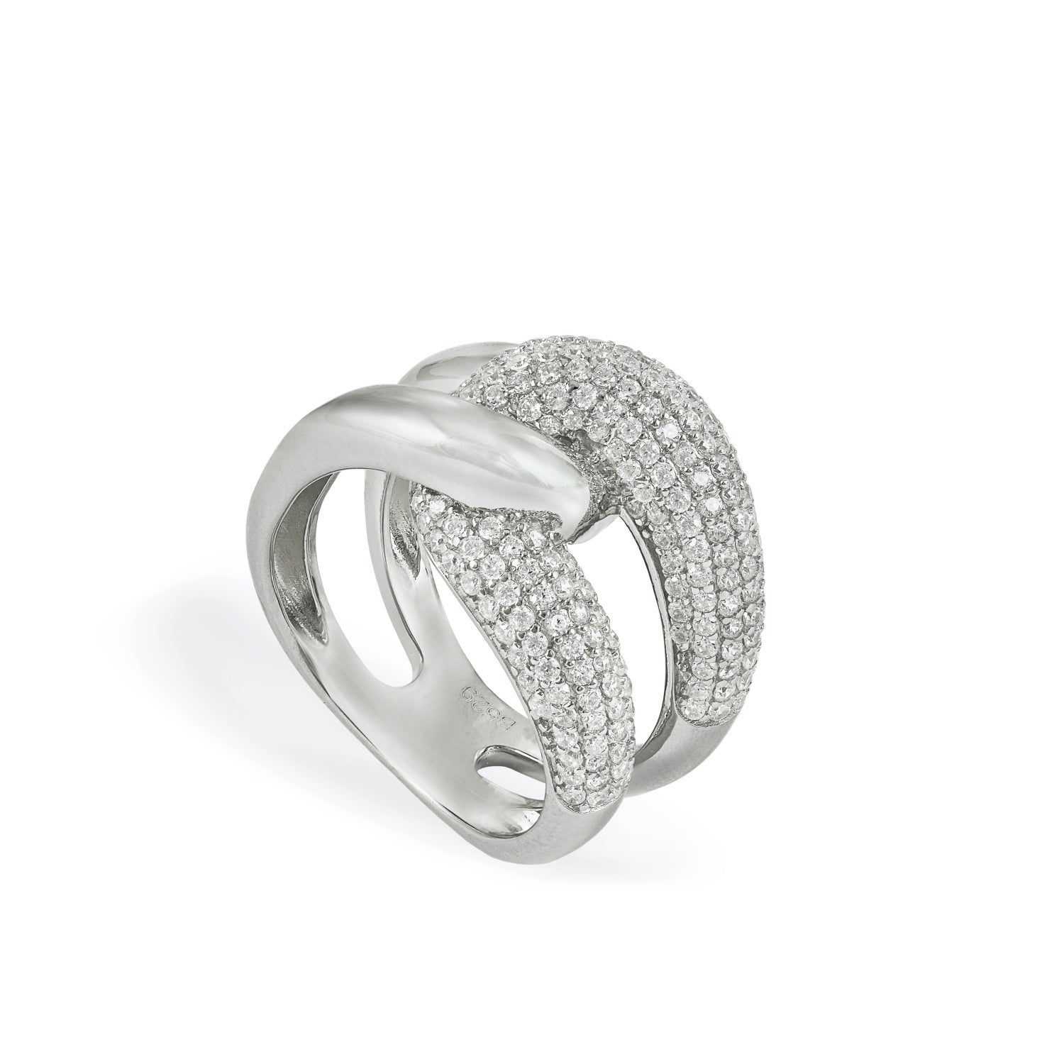 Rings Large design knotted with zirconias