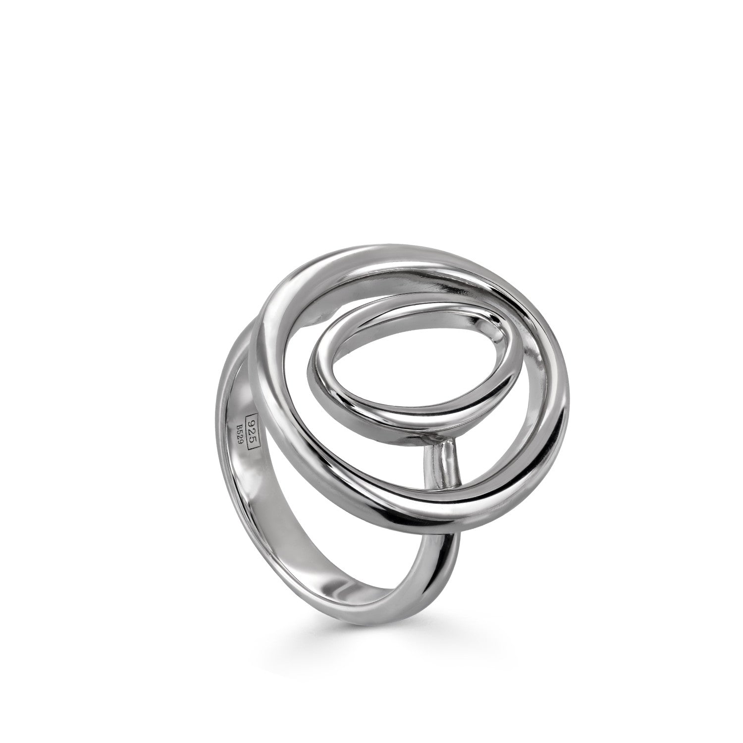 Anillos grandes en forma de dos circulos ovalados y plata lisa-LINEARGENT