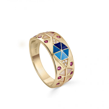 Anillos grandes multicolores con circonitas bañados en oro