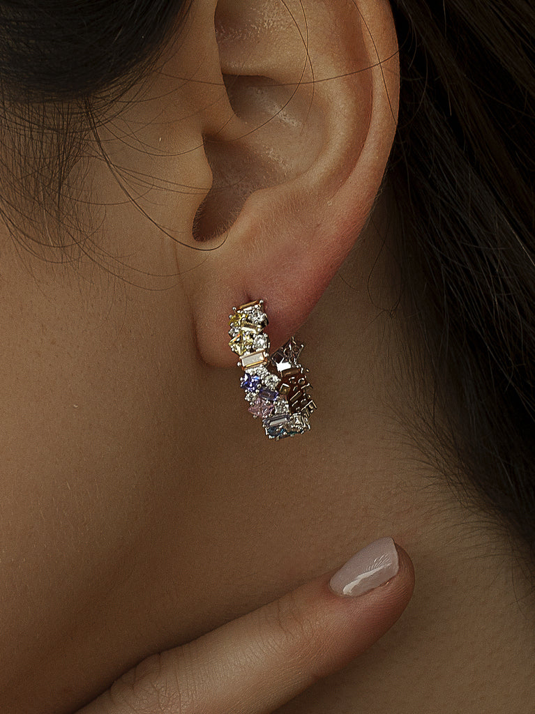 Aros de plata con piedras multicolor en tonos pastel-LINEARGENT