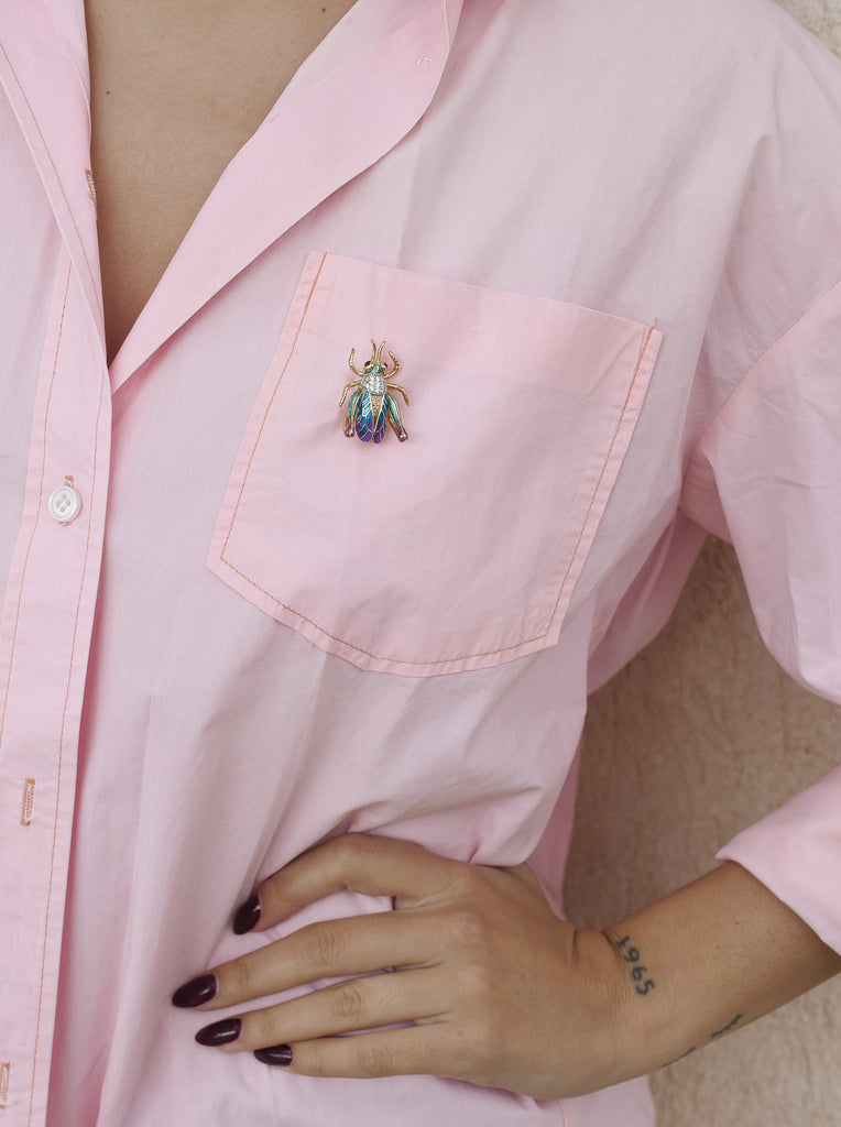 Broche con circonitas y esmalte en forma de grillo