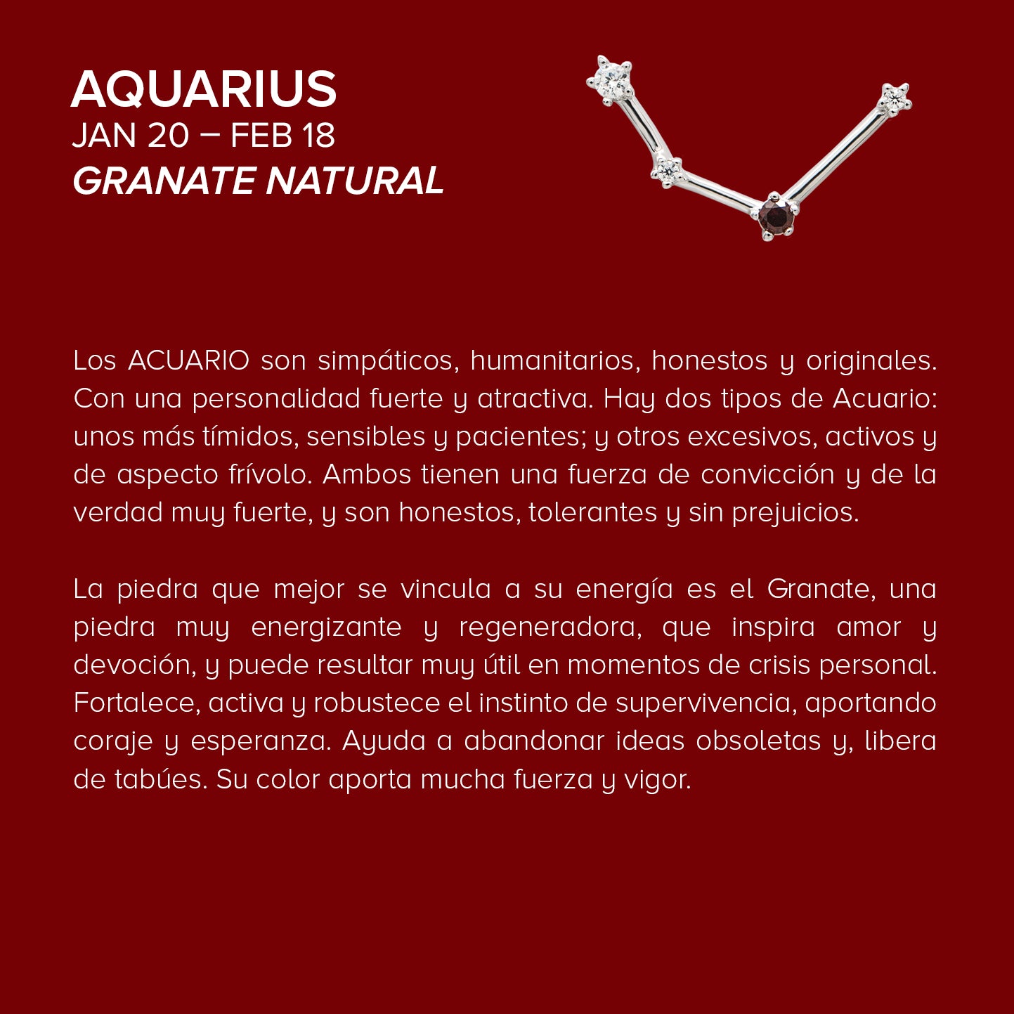 Aquarius Constellation pendant in silver with natural garnet.
