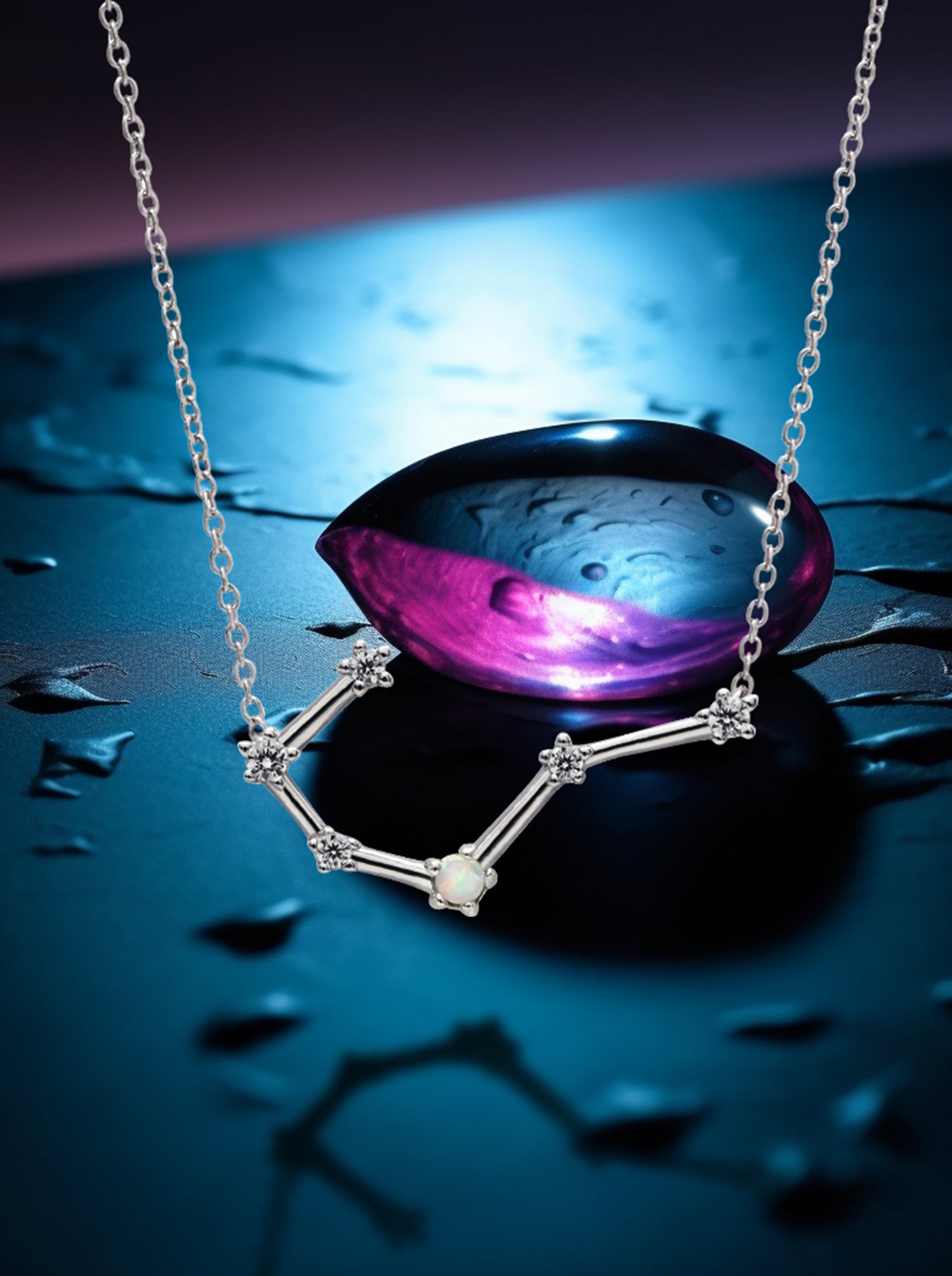 CANCER Constellation pendant in silver with natural opal