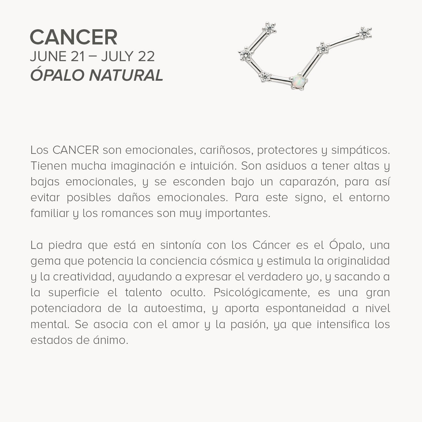 CANCER Constellation pendant in silver with natural opal
