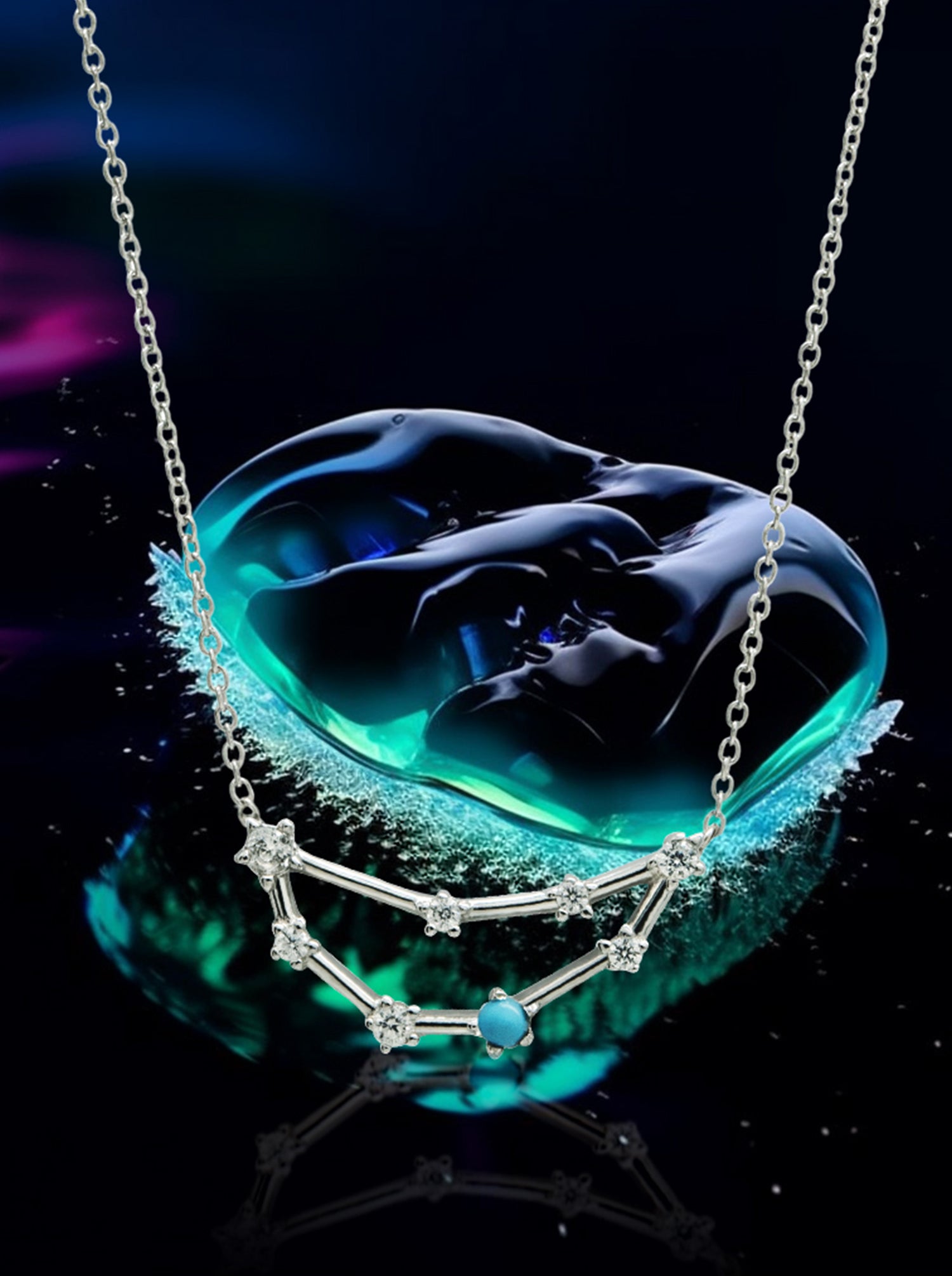 Capricorn Constellation pendant in silver with natural turquoise