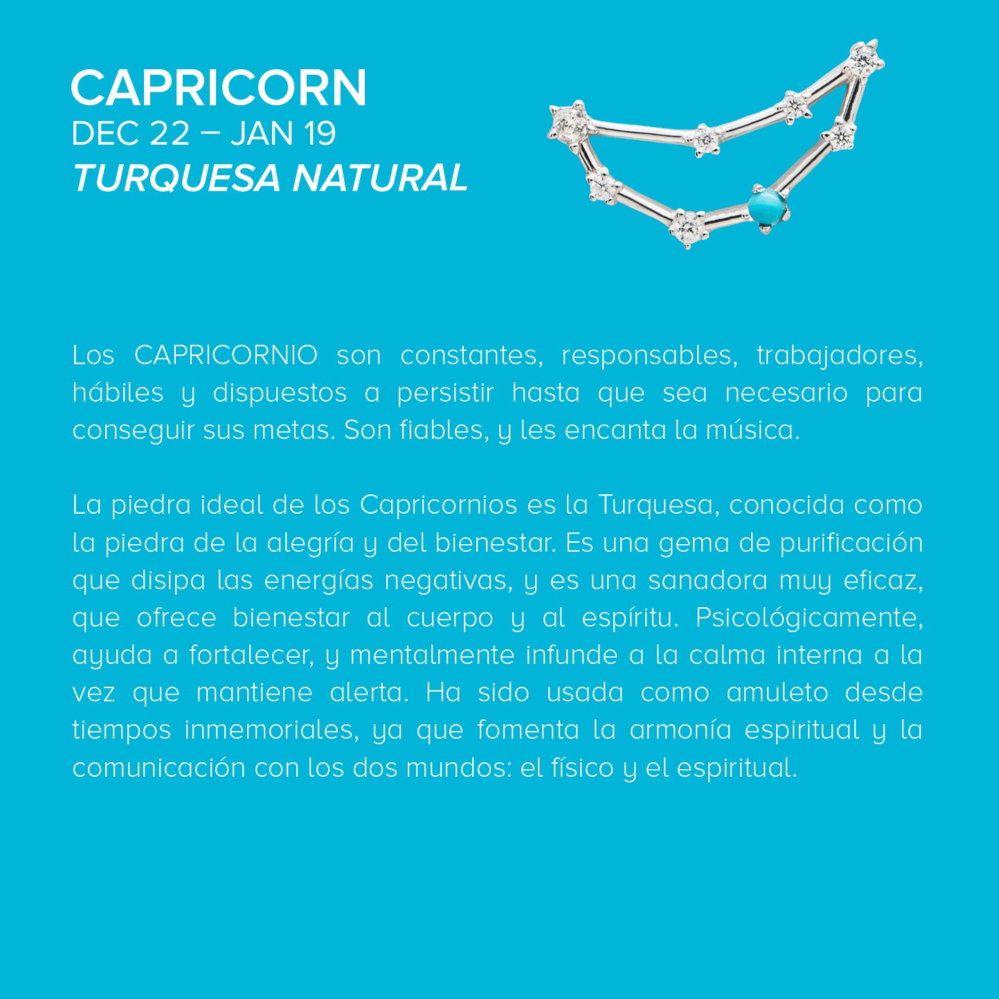 Capricorn Constellation pendant in silver with natural turquoise