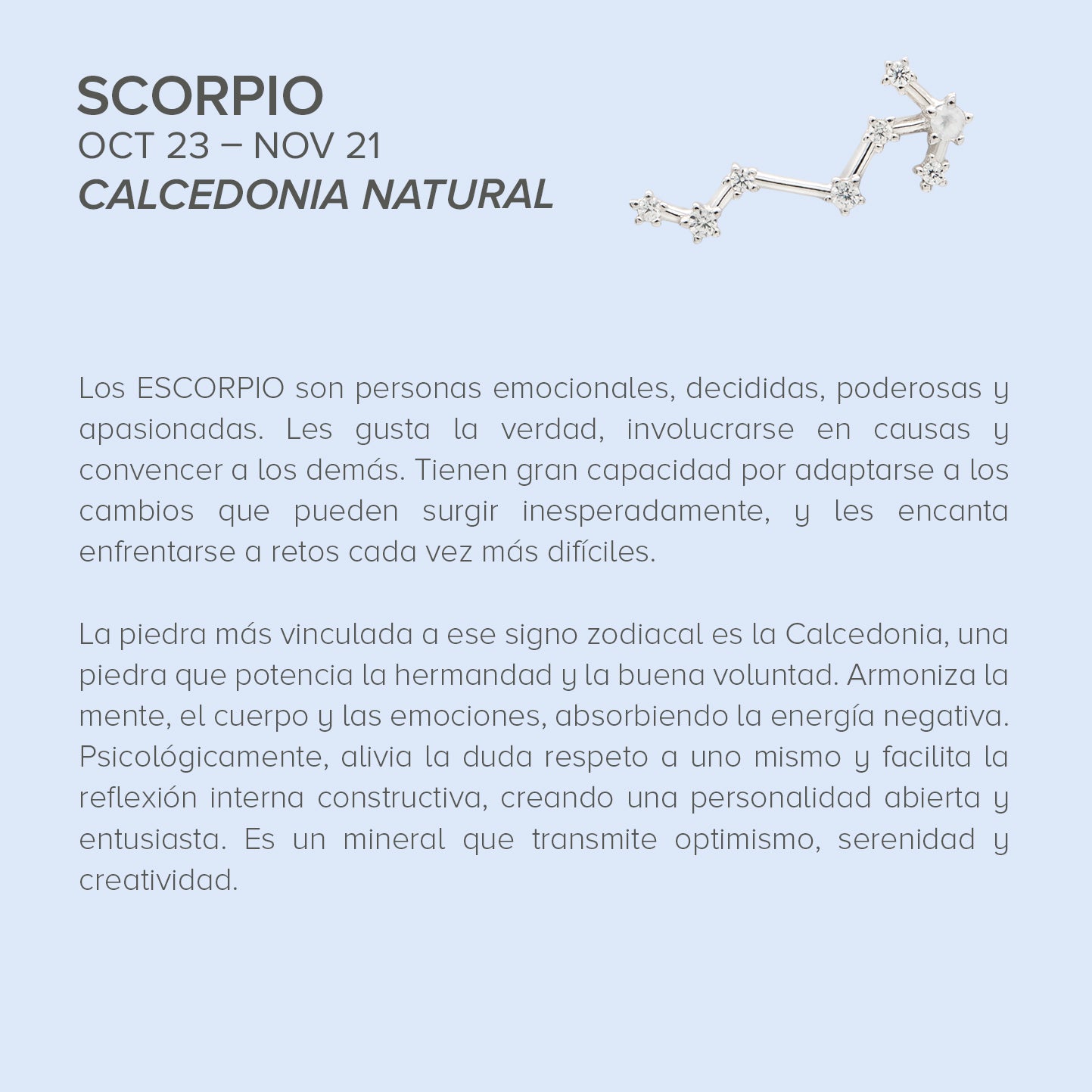 Scorpio Constellation pendant in silver with natural chalcedony