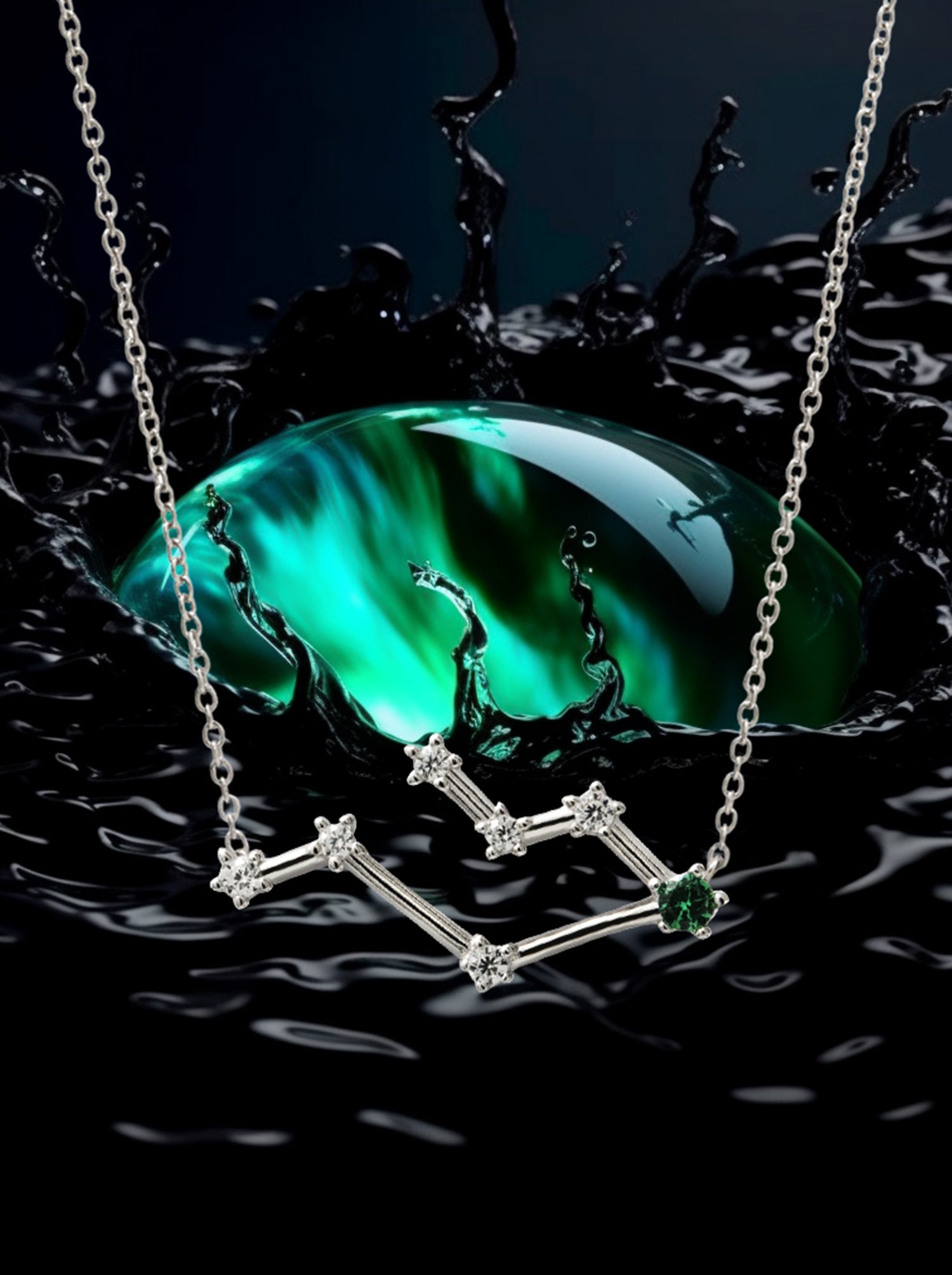 GEMINI Constellation pendant in silver with natural Chromodiopside