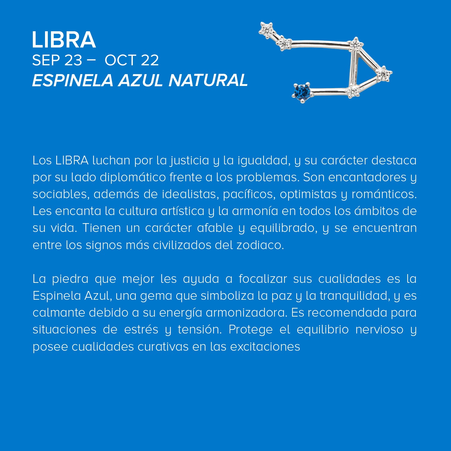 Libra Constellation pendant in silver with natural Blue Spinel