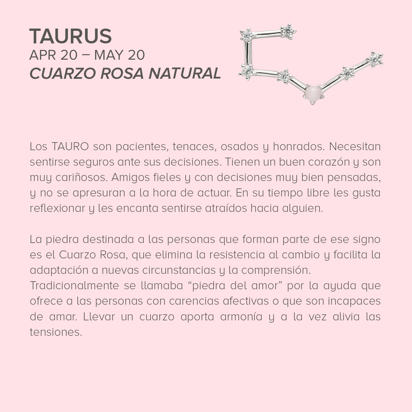 Colgante Constelación TAURO de plata con Cuarzo Rosa natural