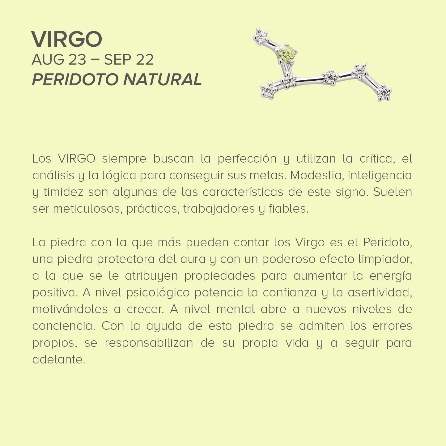 VIRGO Constellation pendant in silver with natural peridot