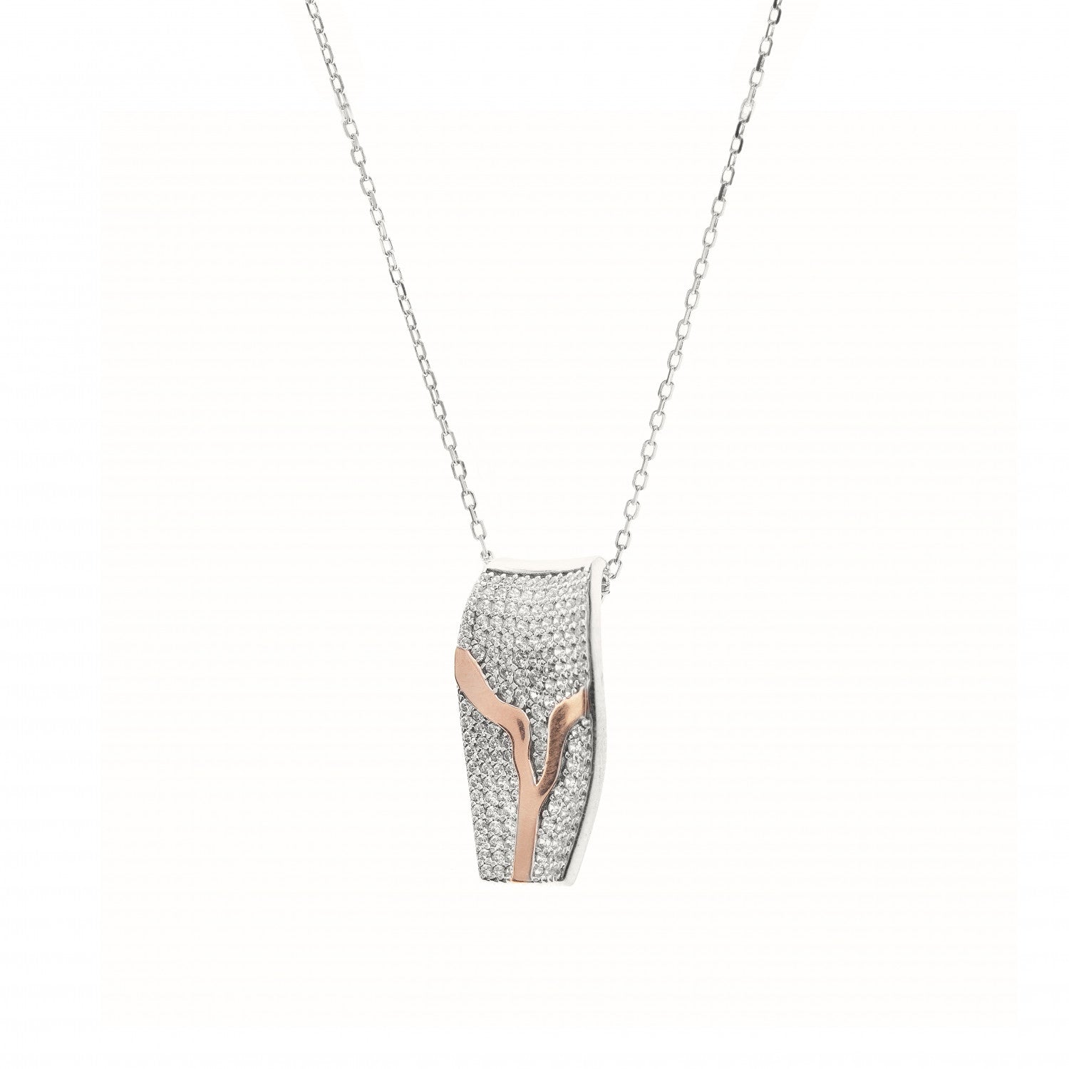 Colgante brillante de plata bicolor con pavé de circonitas-LINEARGENT