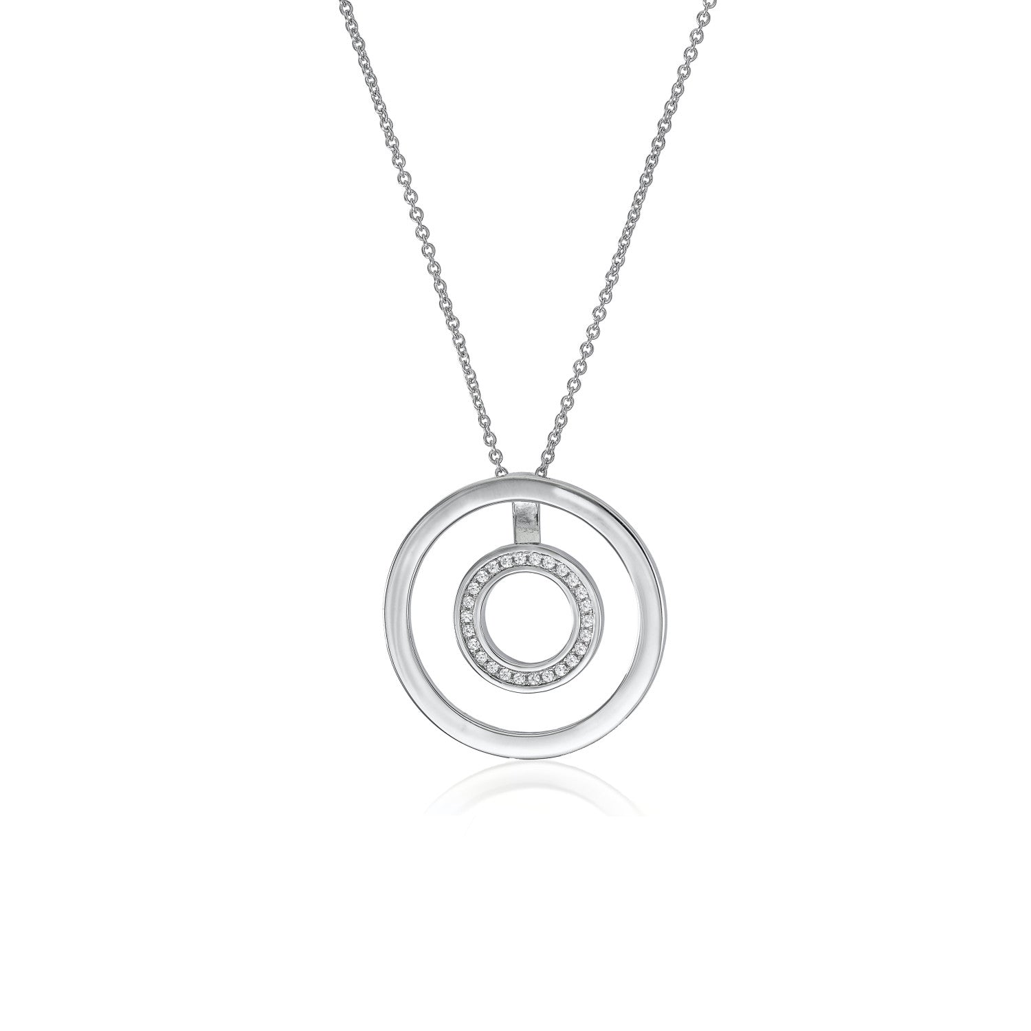 Colgante brillante de plata diseño doble círculo con circonitas-LINEARGENT