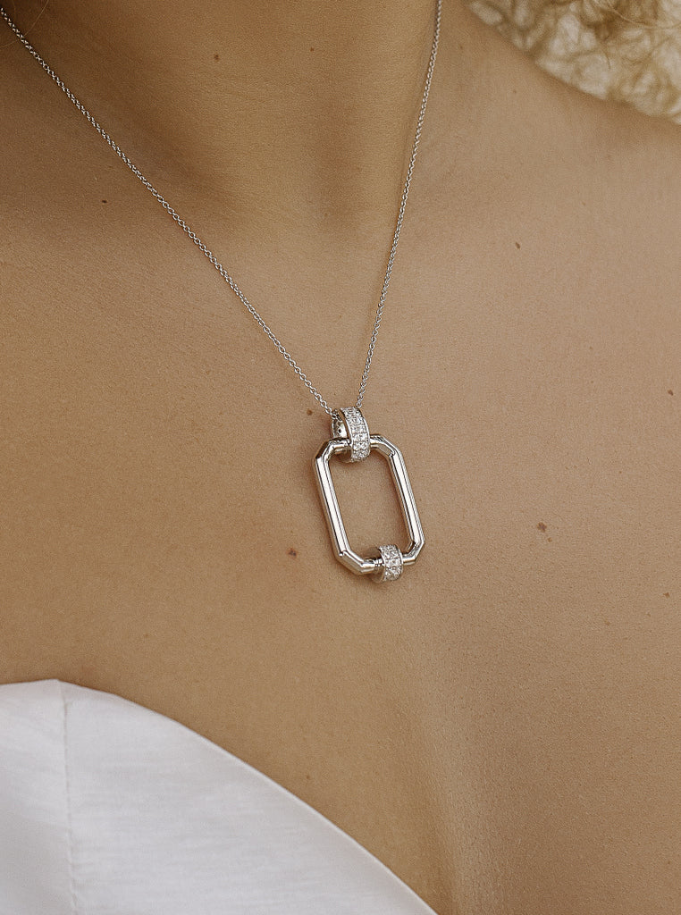 Colgante brillante de plata diseño rectángulo octogonal