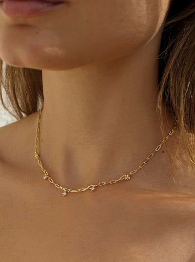 Colgante cadena de plata con circonitas colgantes dorado-LINEARGENT