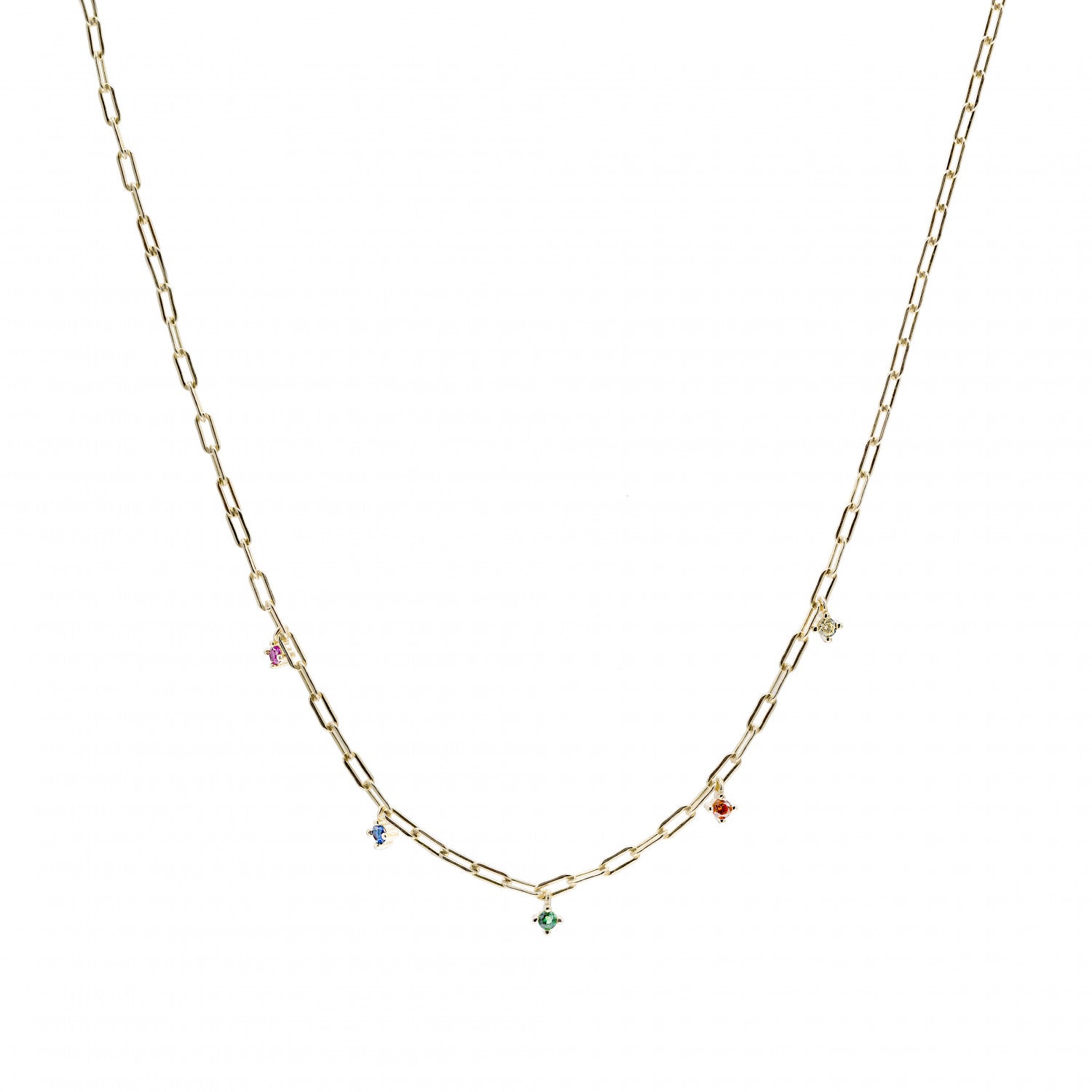 Colgante cadena de plata con circonitas multicolor colgantes dorado-LINEARGENT