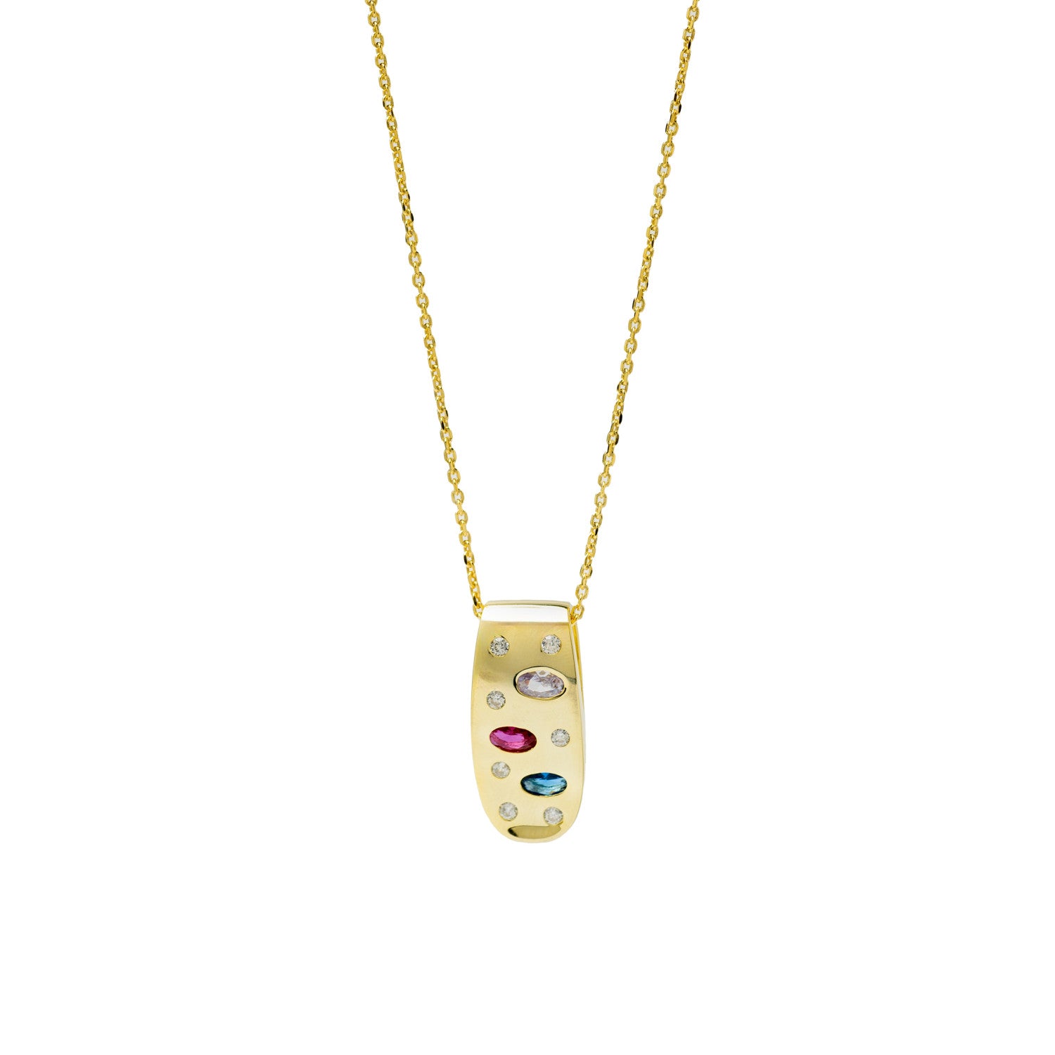 Colgante de plata bañado en oro con gemas multicolor-LINEARGENT