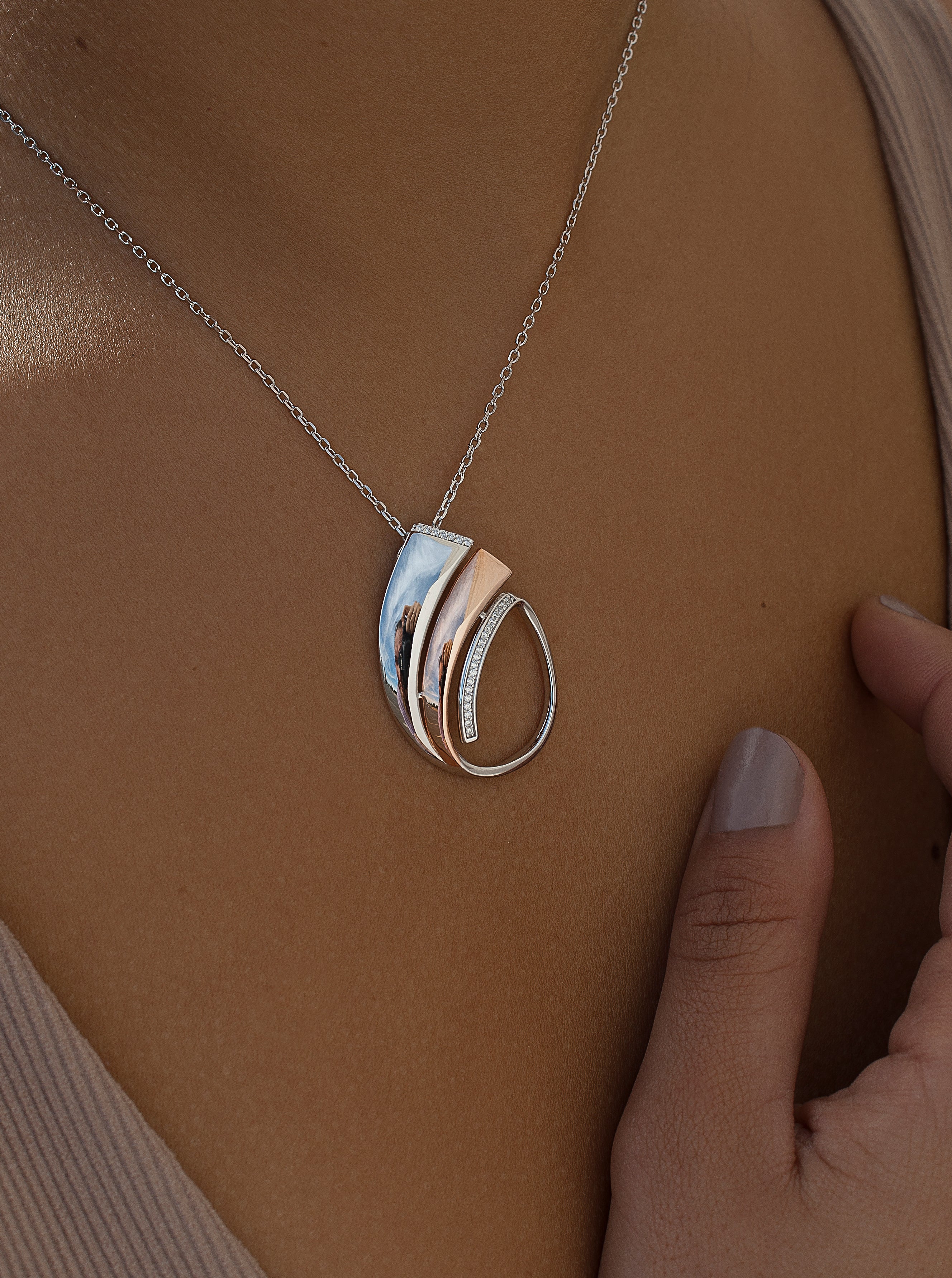 Colgantes bicolor diseño irregular con circonitas-LINEARGENT