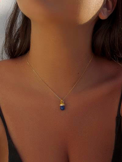 Colgantes plata originales con motivo de chupete lapislazuli y esmalte amarillo