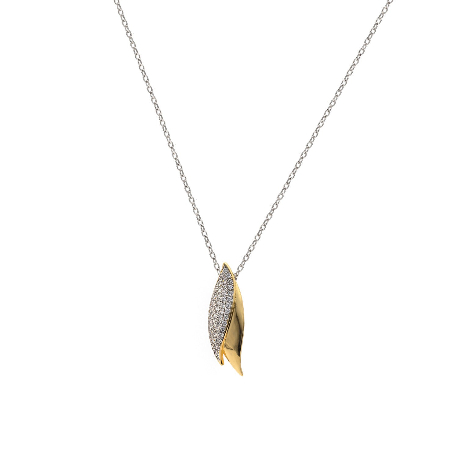 Collar bicolor de plata con circonitas diseño hoja