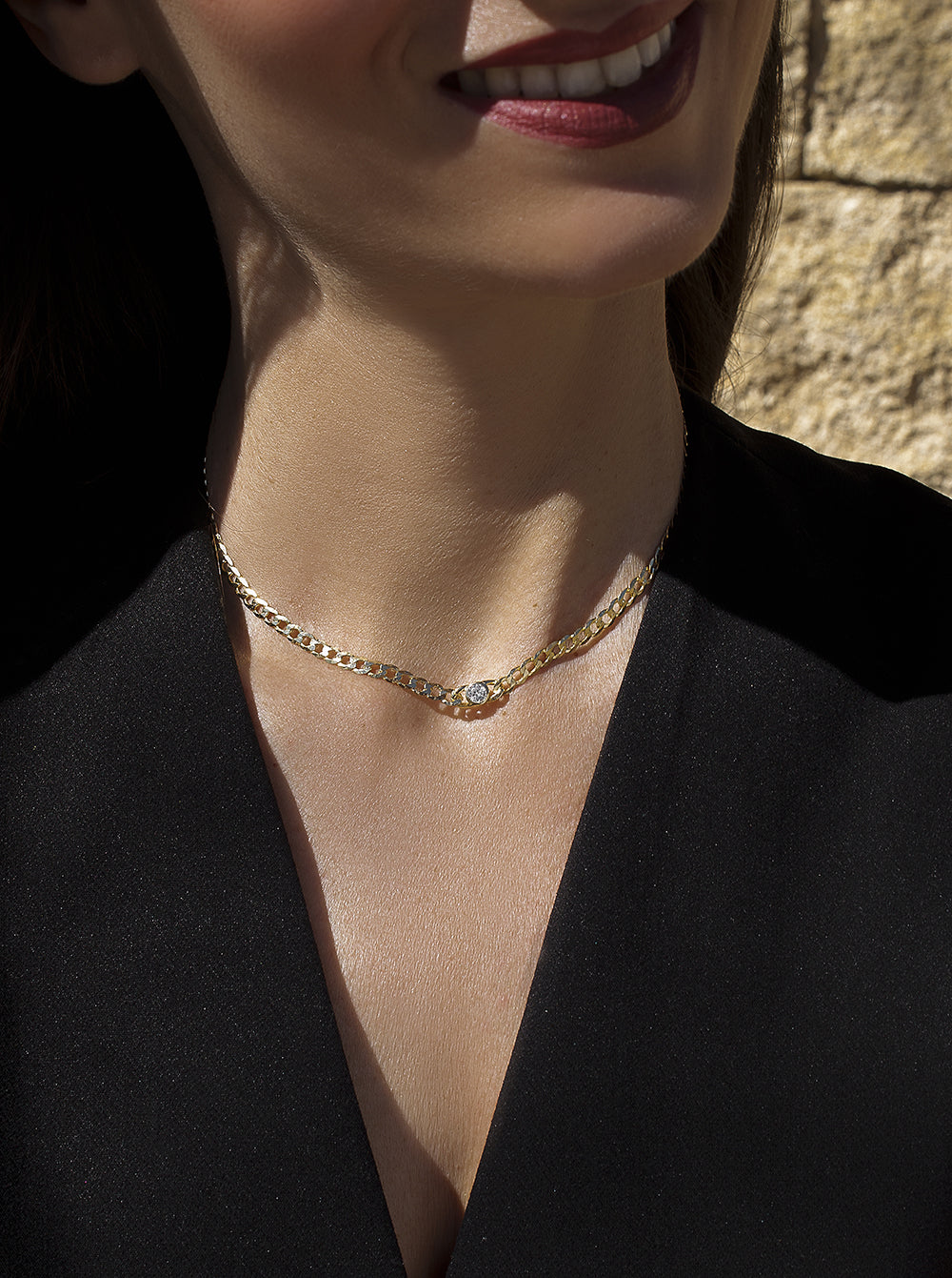 Collar cadena de plata de eslabones con detalle de circonita