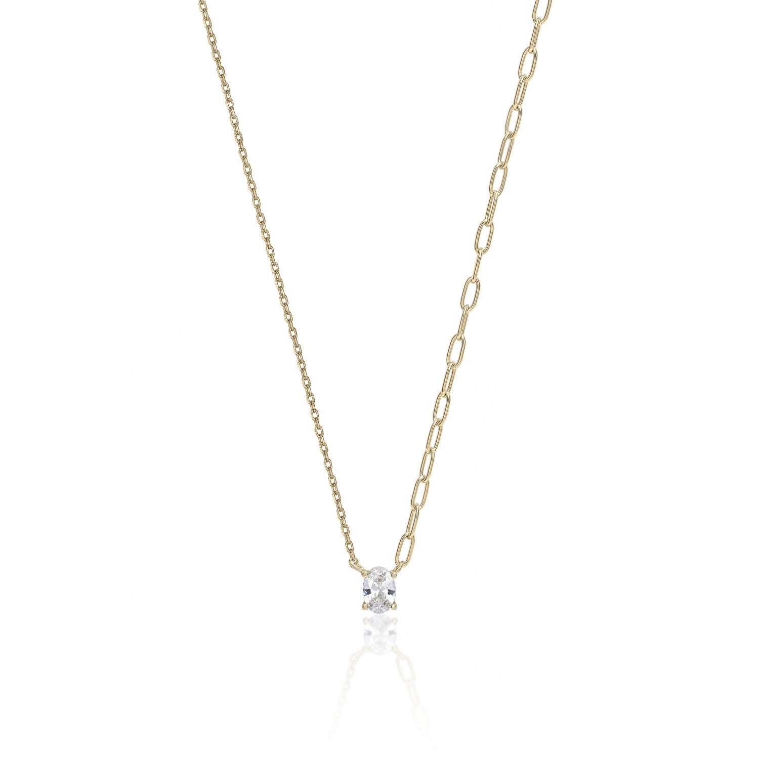 Collar cadena diseño eslabones dorados y circonita central-LINEARGENT