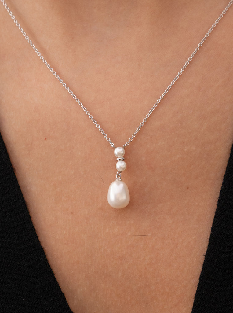 Collar con perla de plata estilo minimal y elegante-LINEARGENT