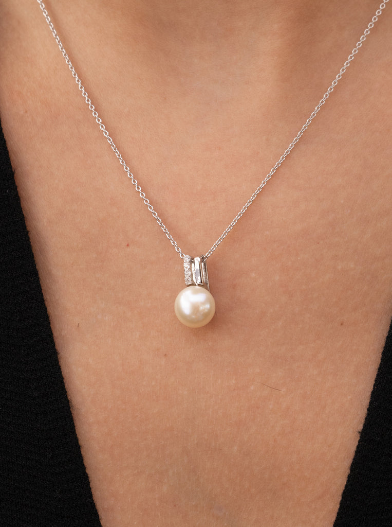 Collar con perla estilo tu y yo con circonitas-LINEARGENT