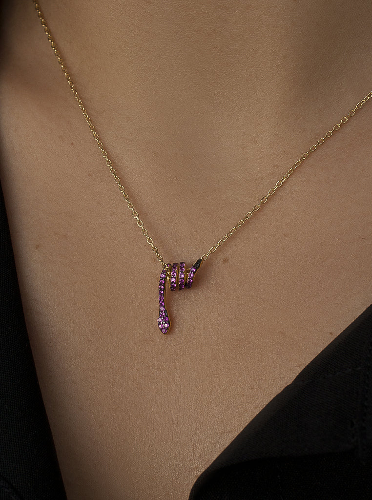 Collar de plata bañado en oro con colgante de serpiente y piedras-LINEARGENT