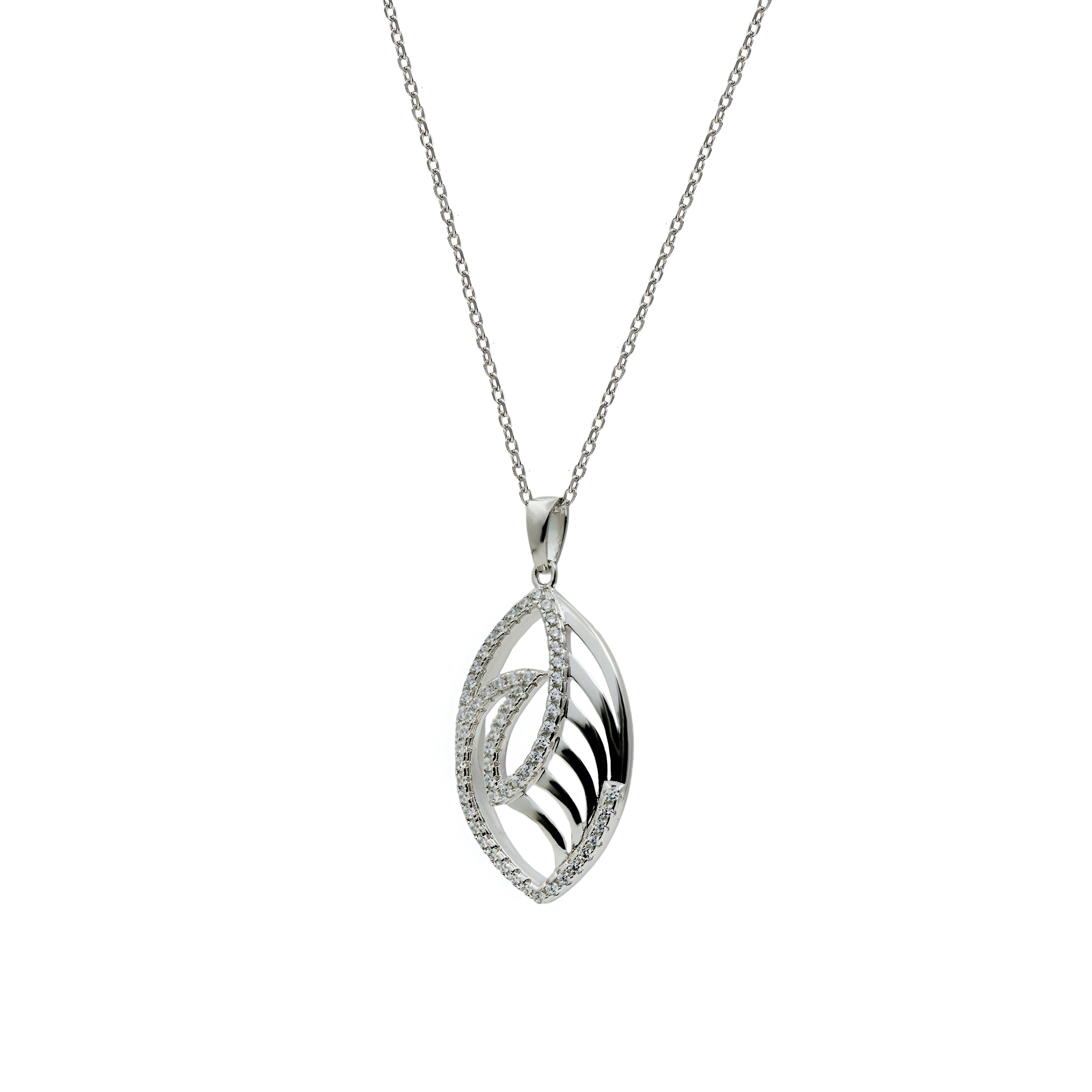 necklace silver with leaf inspired zirconias