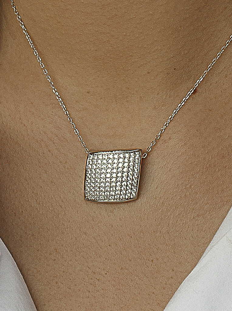 Collar de plata diseño cuadrado con circonitas-LINEARGENT