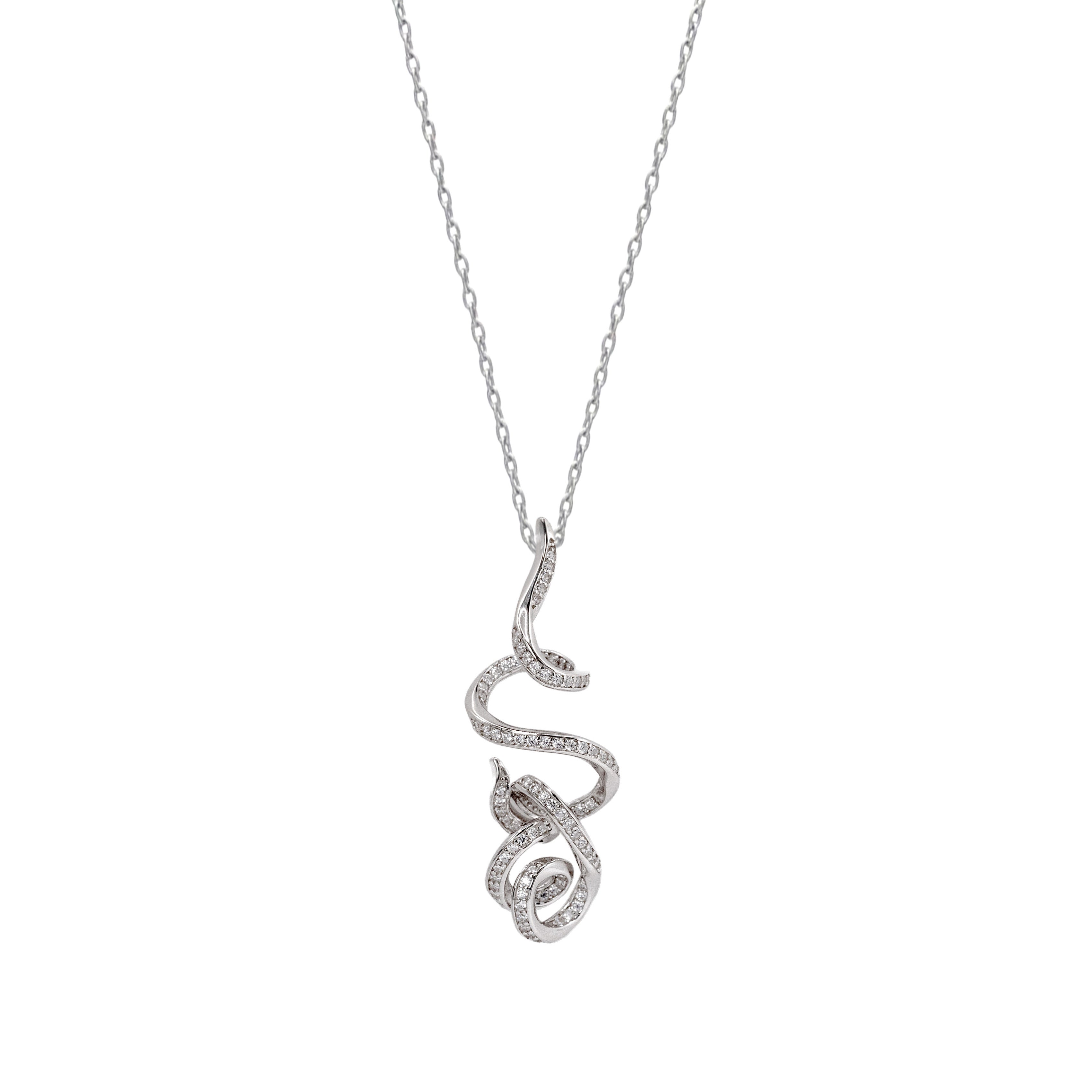necklace in silver entangled with zirconias