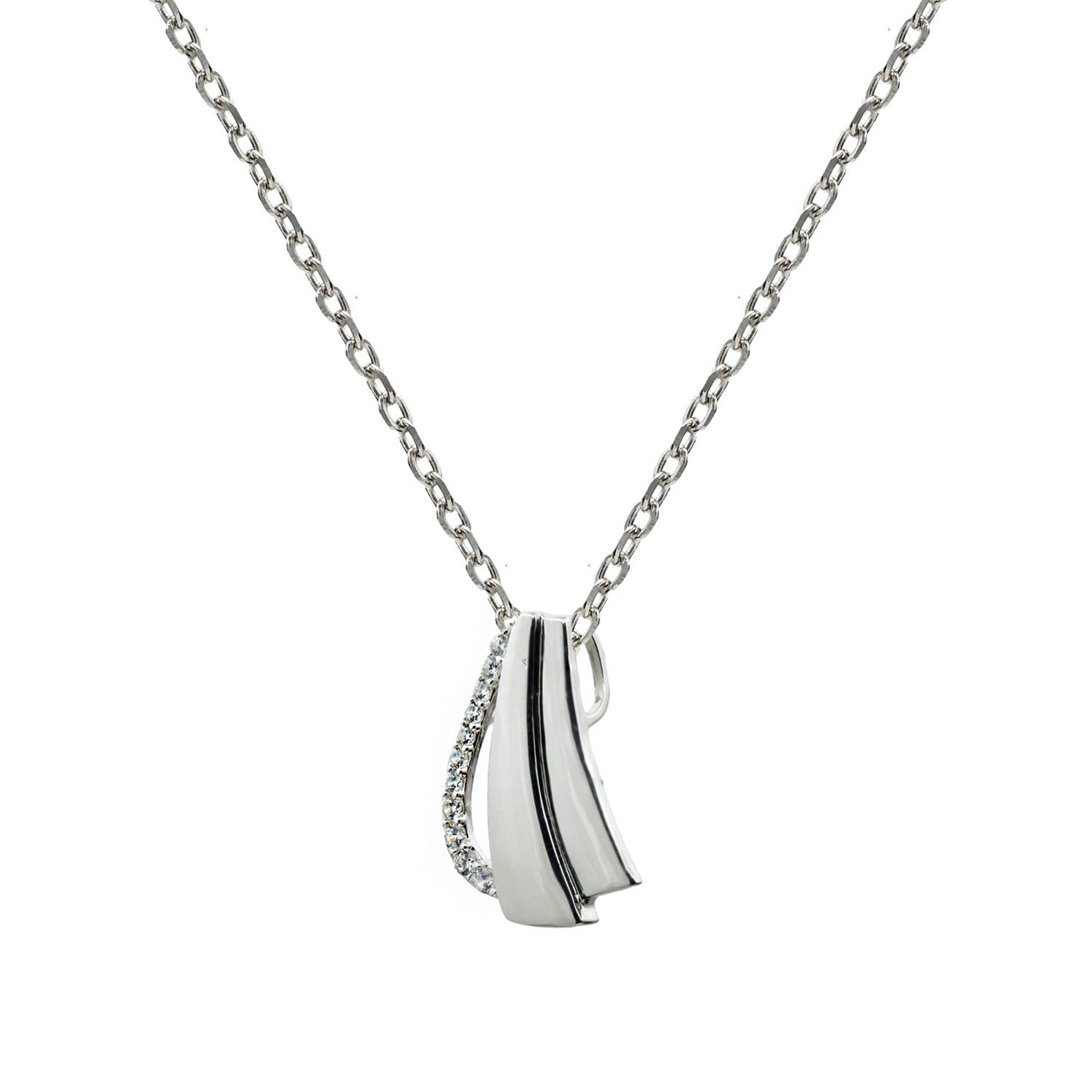 necklace fan-shaped silver necklace with zirconias