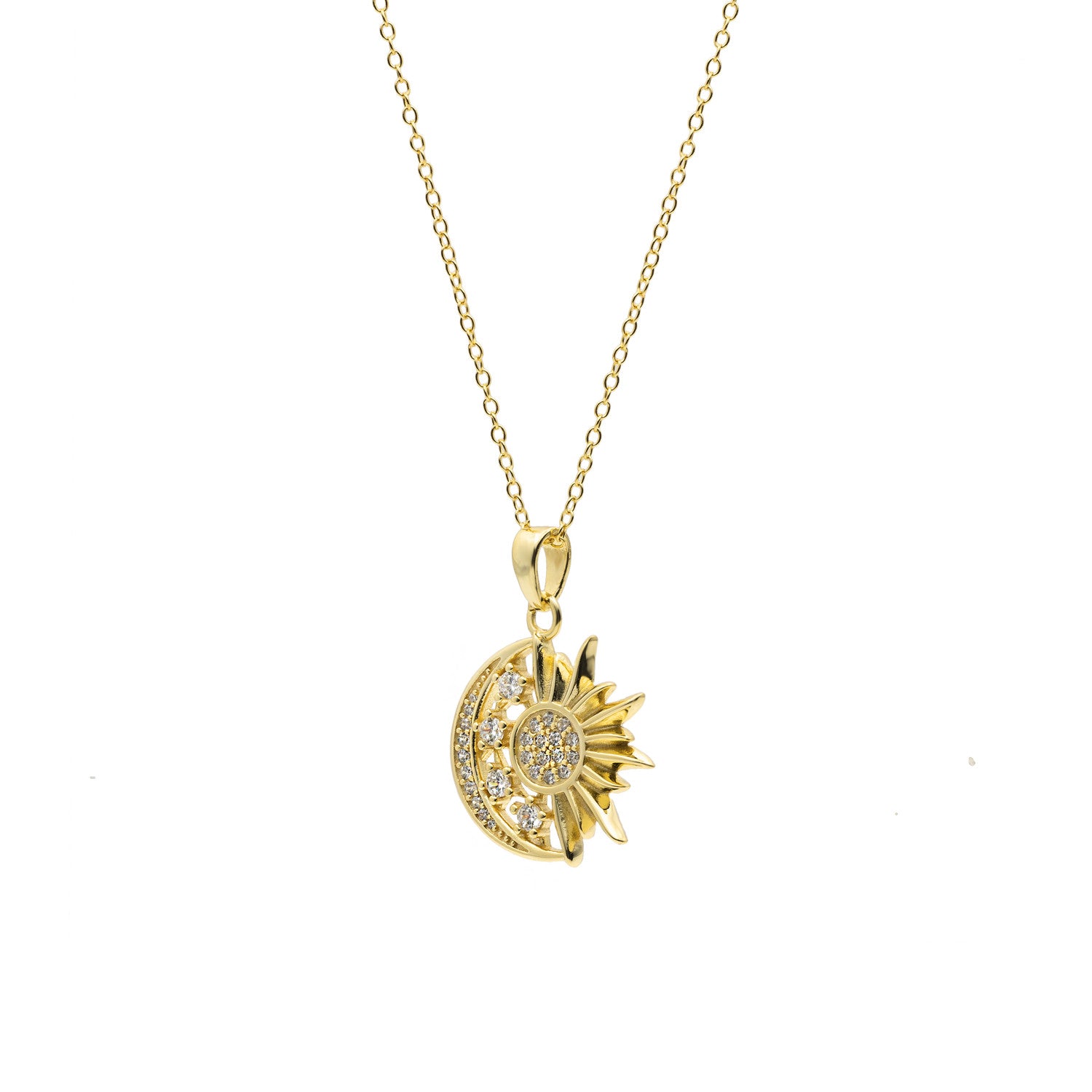 Collar medalla dorado con diseño de sol y luna-LINEARGENT