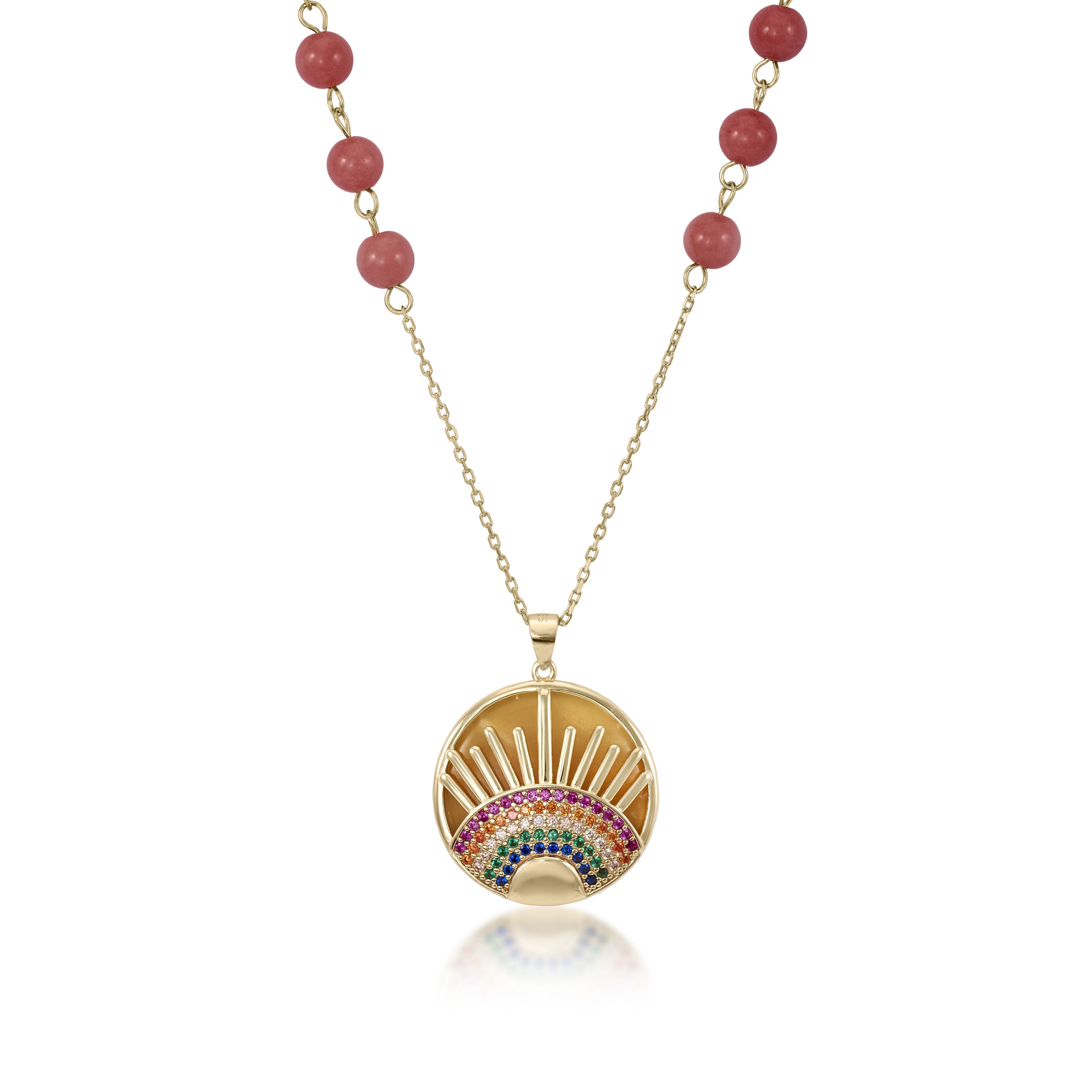 Collar medalla motivo central diseño medio arcoiris y rayos de sol-LINEARGENT